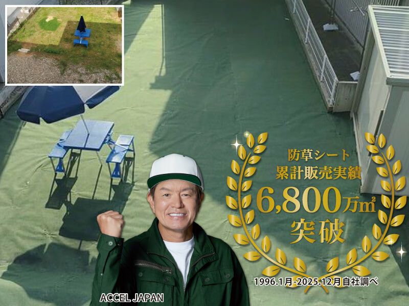 防草シート累計販売実績6800万㎡を突破しました。（2025年)